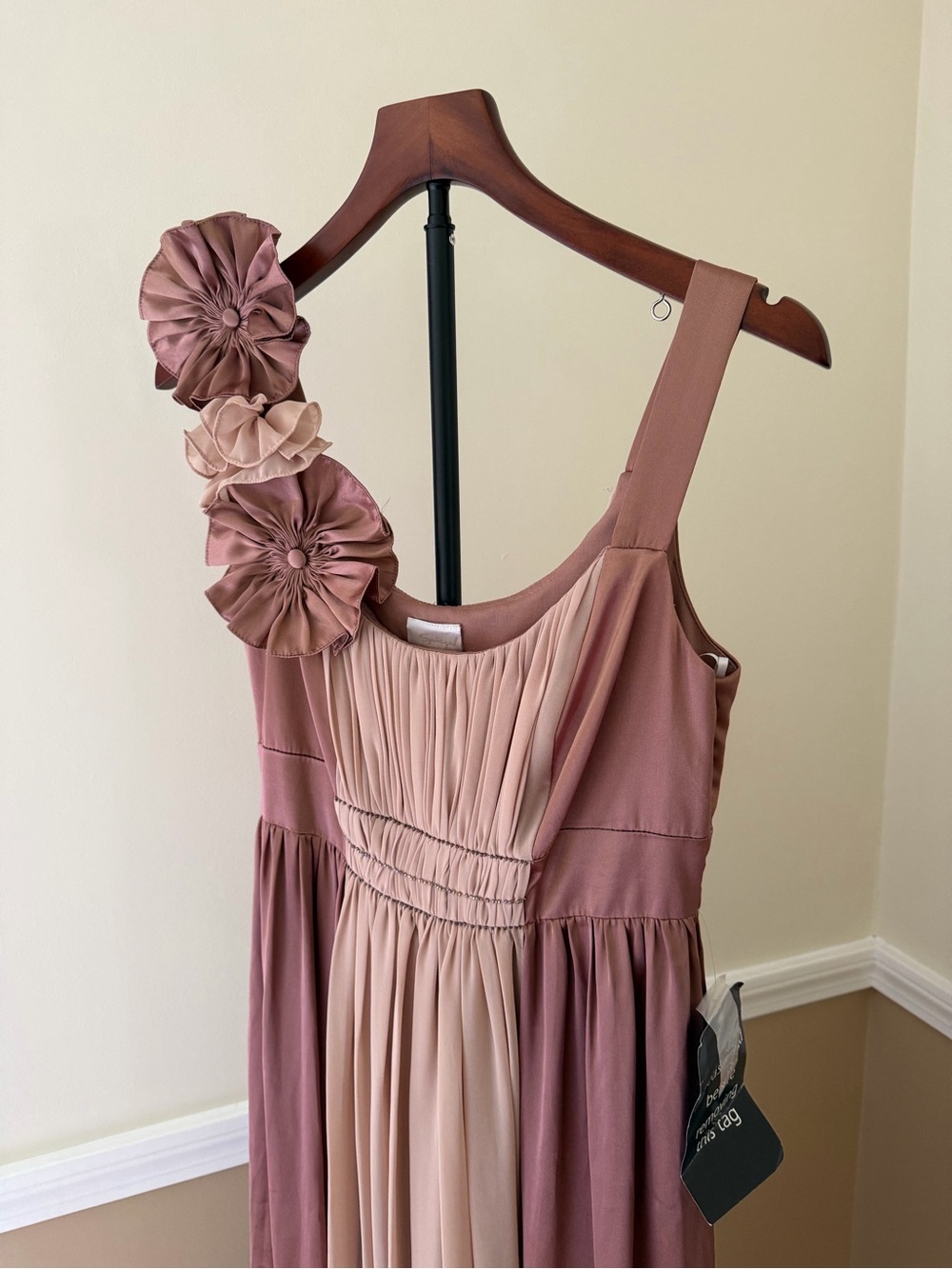Spiegel Dusty Rose Pleated Maxi Dress with Floral Accent Vintage Prom Bridesmaid